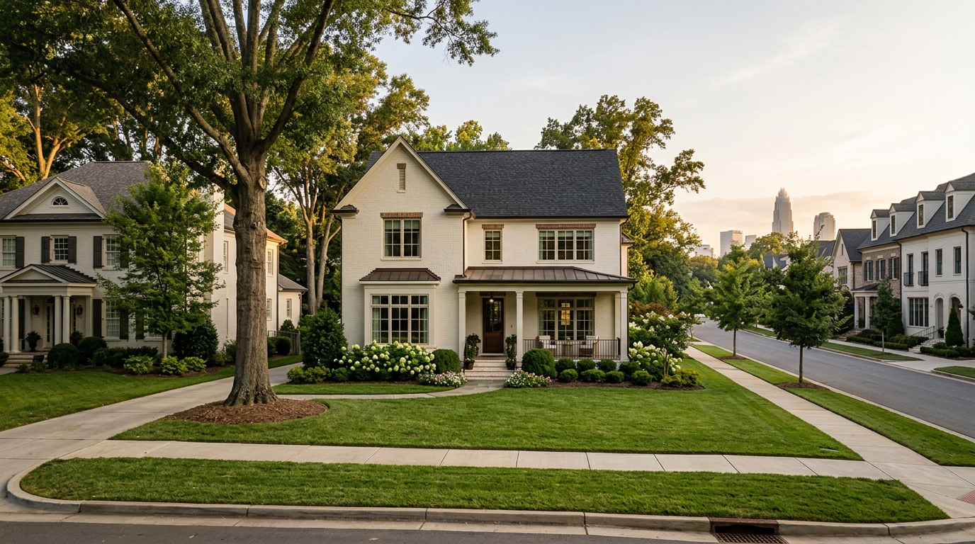 Premium Charlotte homes in an established neighborhood with the Uptown skyline in the distance